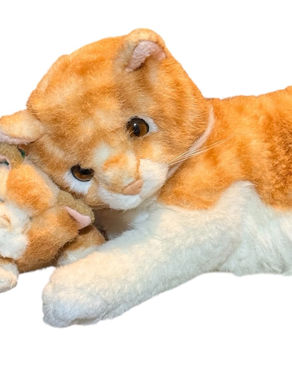 Vintage Russ Berrie Cory Orange Tabby Cat Plush Mother & Kitten Set HTF